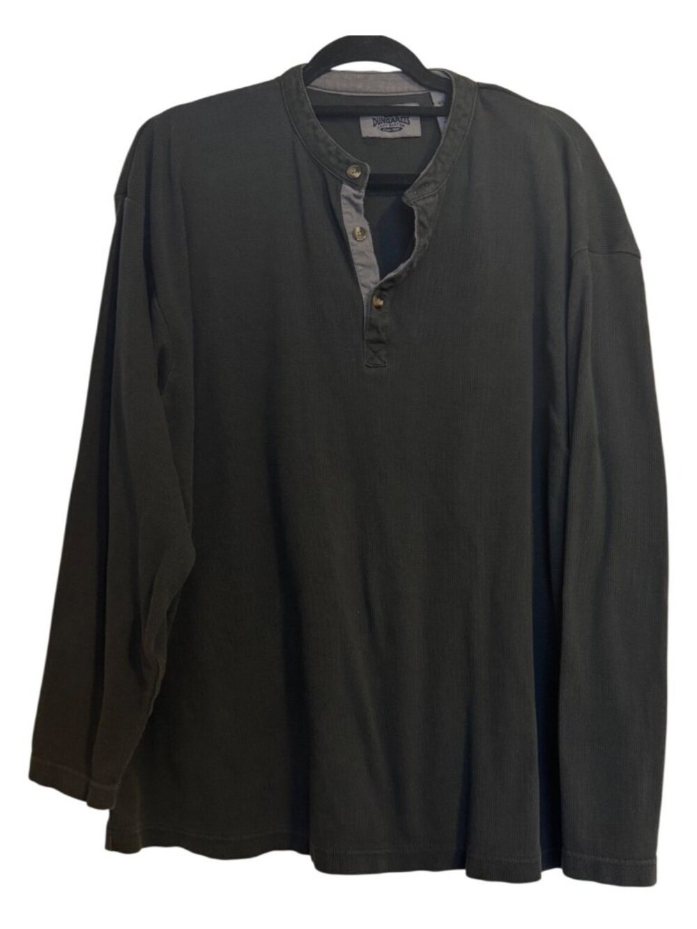 Lee Dungaree Size Large Ribbed Stretch Knit Men's Pullover Gray EUC Henley